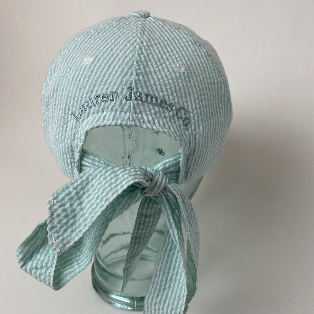 Lauren James Bow Hat Womens One Size Preppy Southern Seersucker Cap tie back LJ - Picture 5 of 11